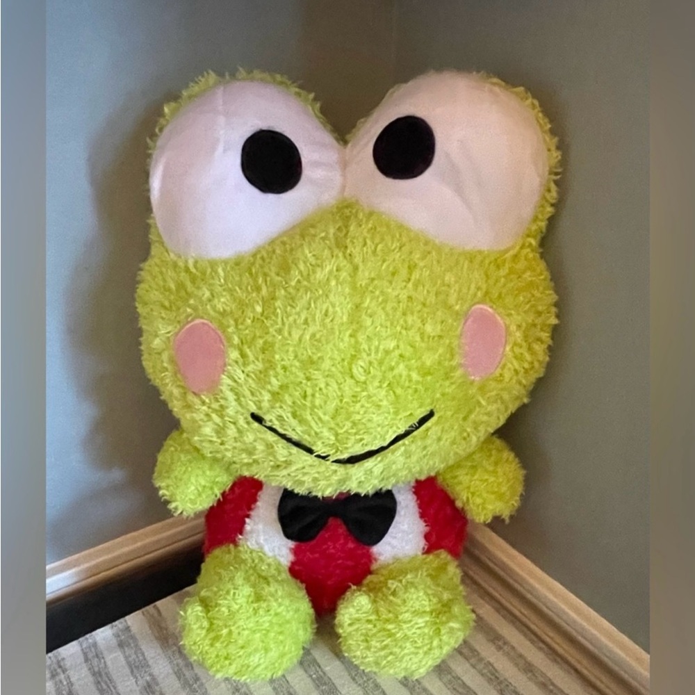 Large - Sanrio Fuzzy Keroppi Plush Toy in Lime Green with Red Outfit
